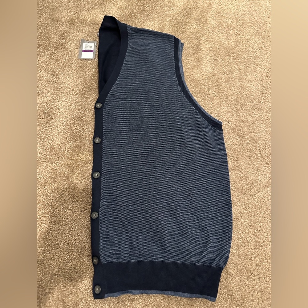 NEW Van Heusen Grey Label Navy Heather 7 Button Sleeveless Sweater Size XXL